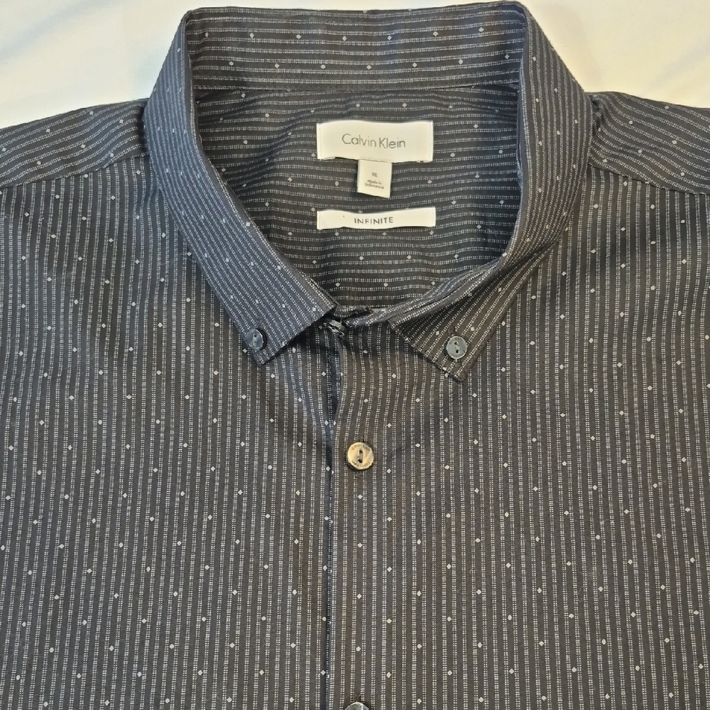 Calvin Klein Infinite Black Long Sleeve Button Down Shirt with Textured Design